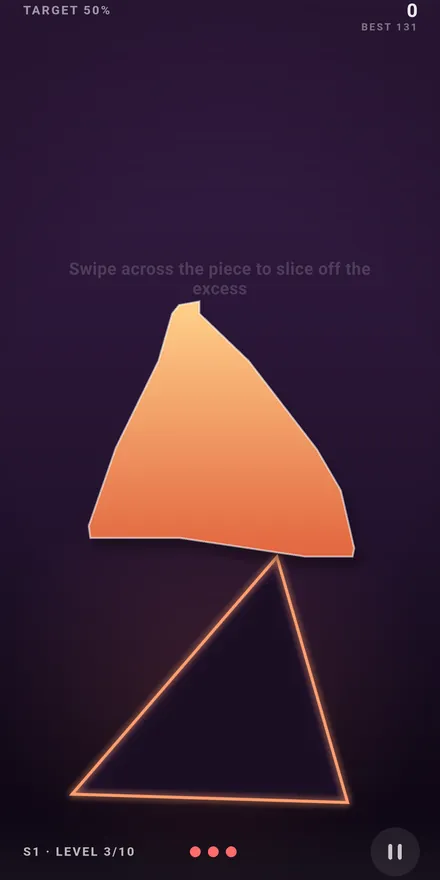 A freehand orange shape drawn above an empty triangle target, with the dashed line the drawing must stay above.
